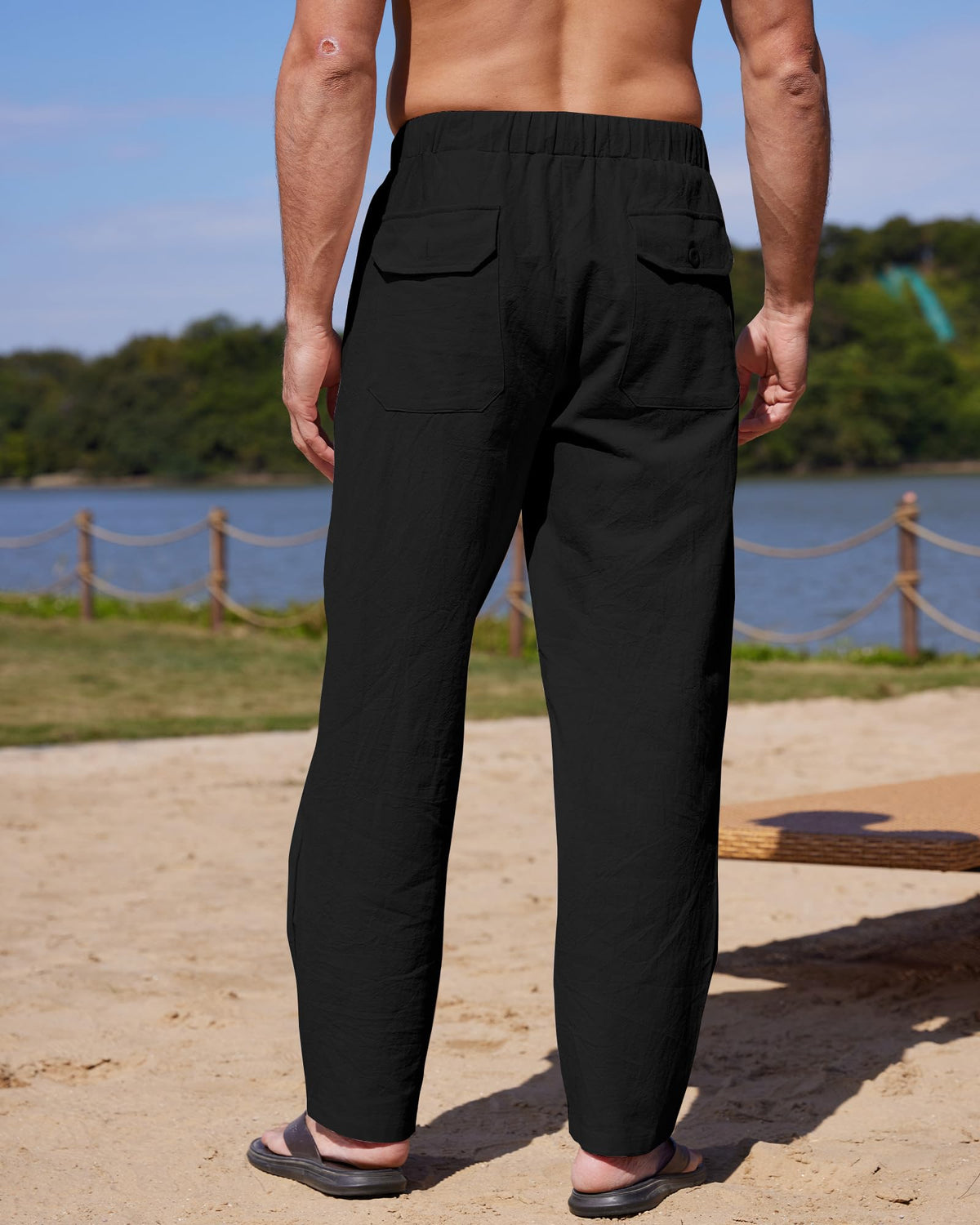 Men's Stretch Beach Yoga Trousers Lightweight Summer Pants – Black 3XL