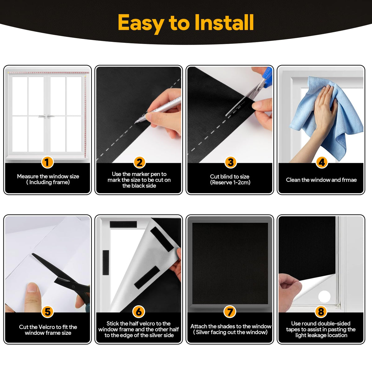 Roof Window Blackout Fabric 200 x 148cm 100% Light Blocking No Drilling Required Cuttable – Black