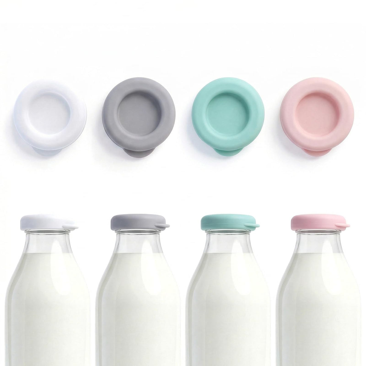 Silicone Milk Bottle Lids 4-Piece Reusable Seal Caps – Multi