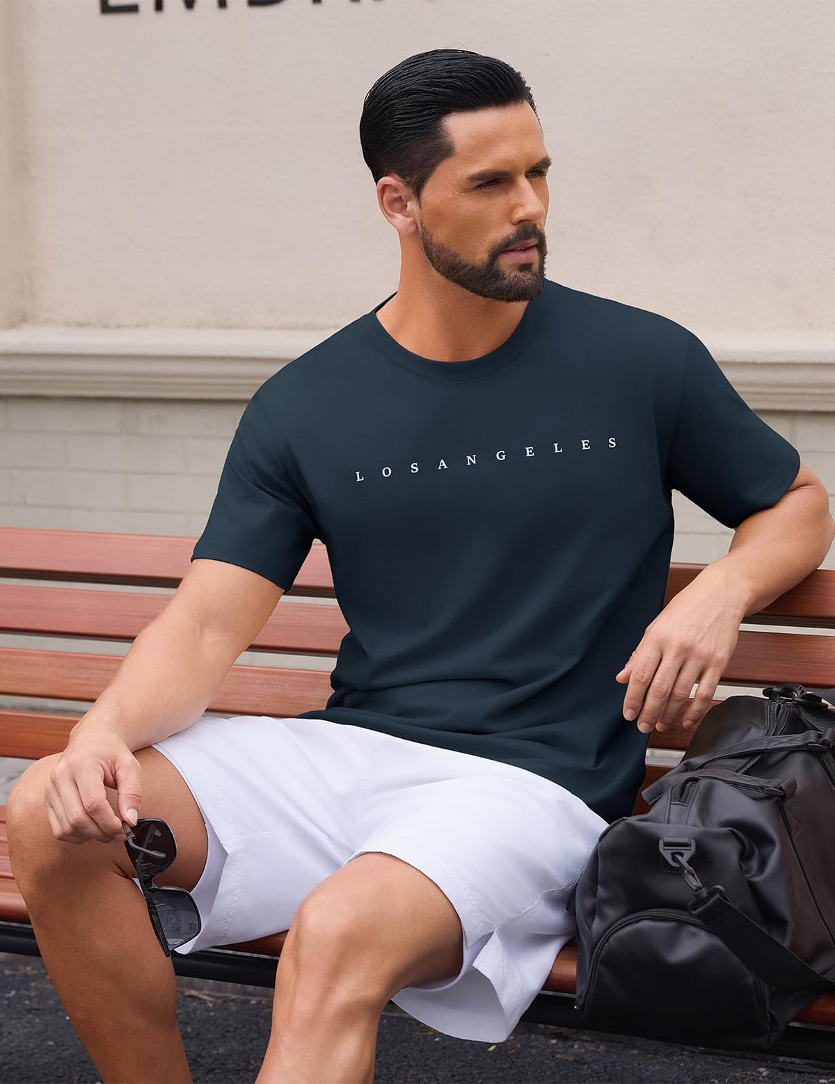 Men's Cotton Short Sleeve T-Shirt Letter Print Crewneck Relaxed Heavyweight – Los Angeles Blue S