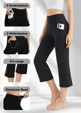 Women's Cotton Capri Yoga Pants Flared 3/4 Bootcut Leggings with Pockets – Black XXL
