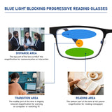 Amoray's 2 Pack Progressive Multifocus Reading Glasses Men Metal Anti-Blue Light Reading Glasses with Spring Hinges 8003 (Black & Gray, +2.50)