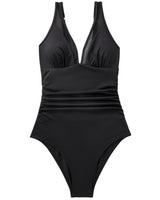 Women's V-Neck Mesh Tummy-Control Swimsuit with Cups Backless – Black XL