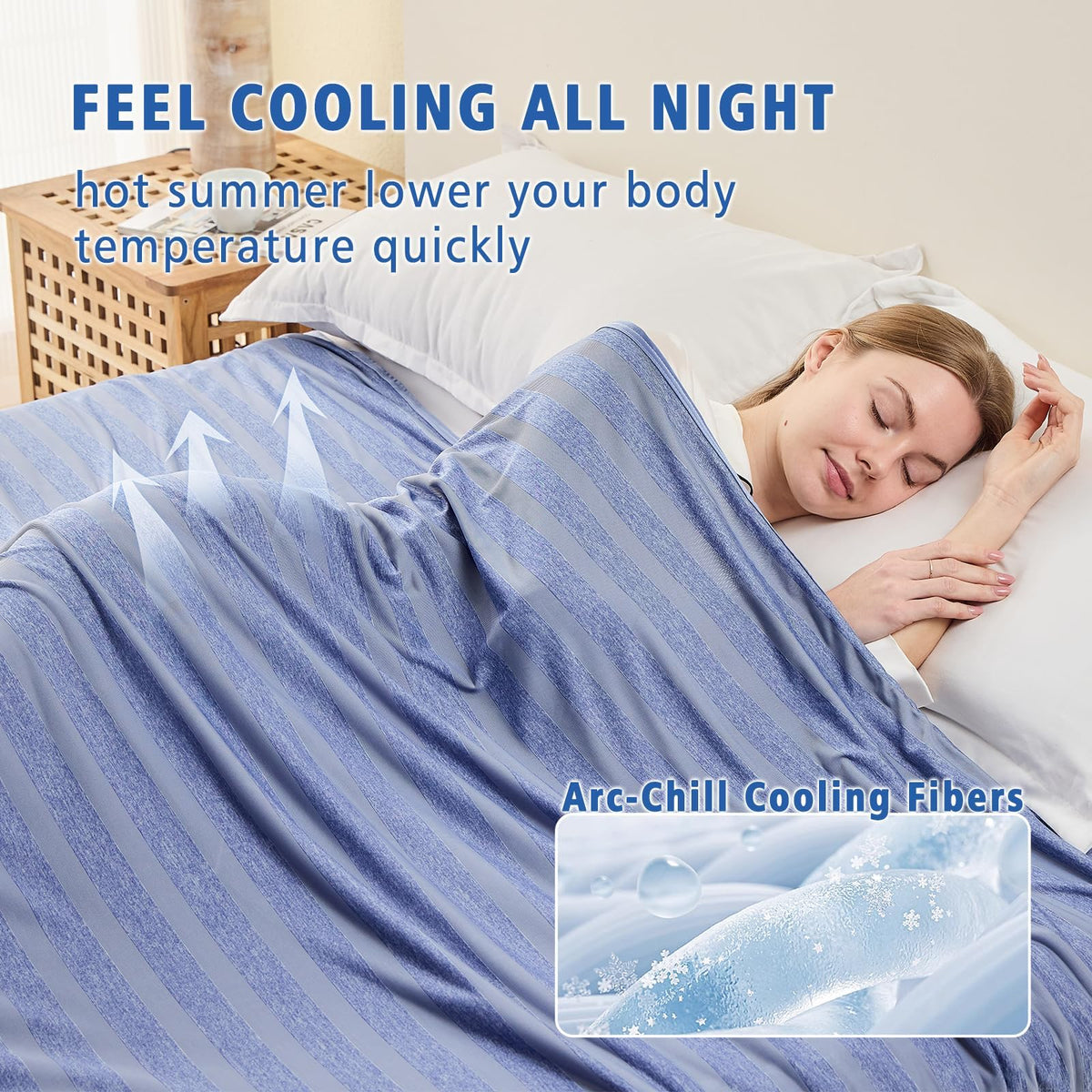 EMME Cooling Blanket Q‑Max>0.5 Double‑Sided Fine Stripes 230x230cm Lightweight – Dark Grey 230x230cm