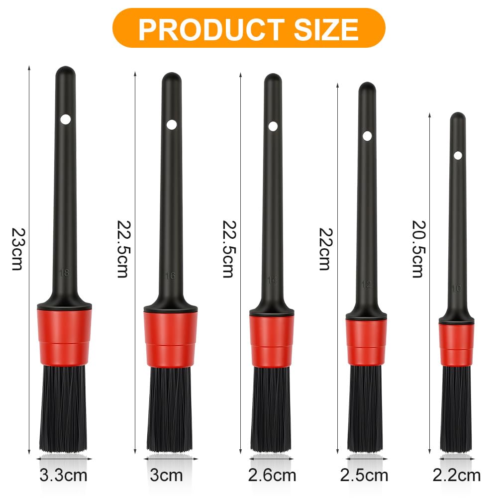 Car Detailing Brush Set 5-Piece Multi-Purpose Wheels Tires Engine Dashboard –