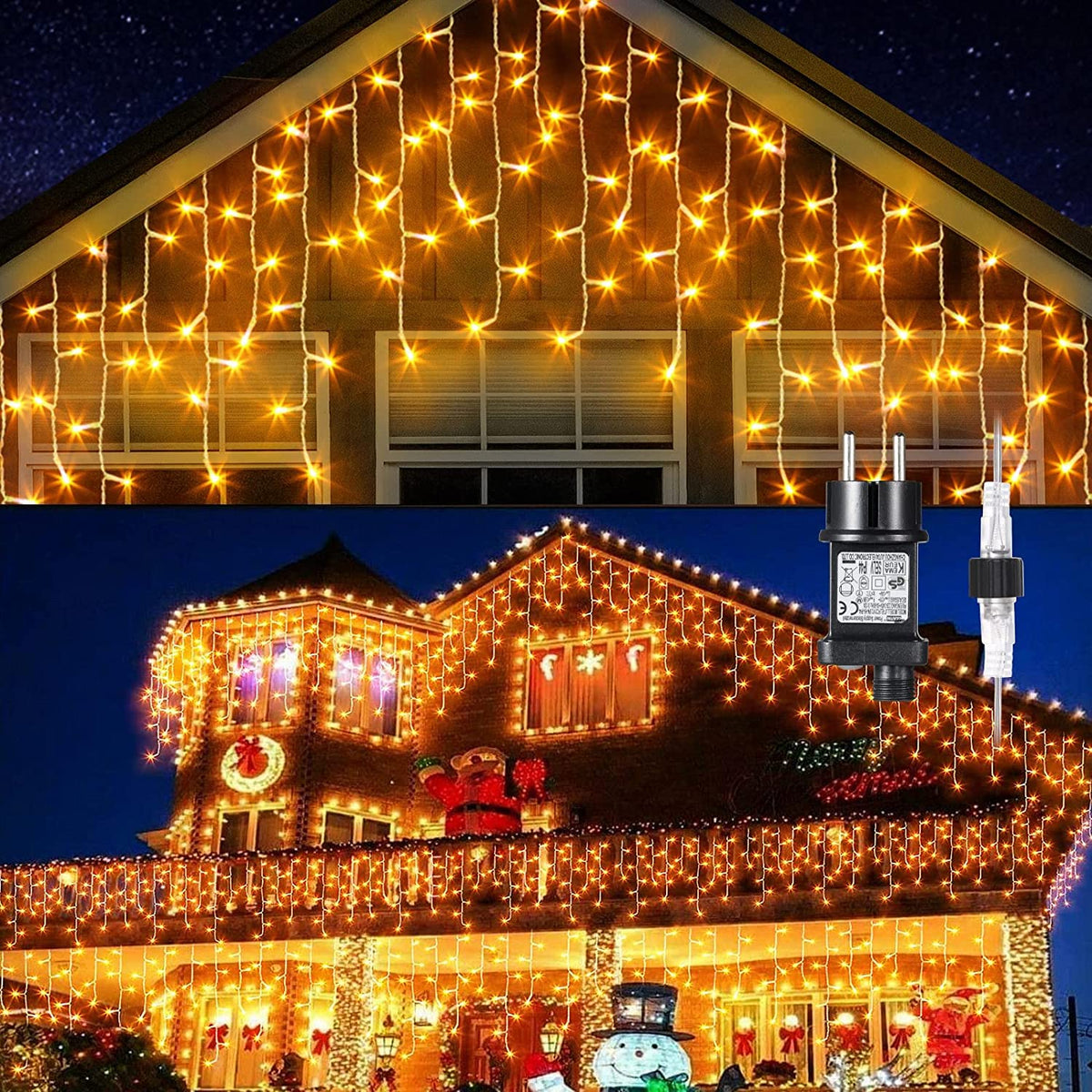 GlobaLink 400 LED fairy lights icicle, 10M light curtain outside extendable rain light chain icicle IP44 fairy lights outside and inside decoration for roof balcony Christmas party wedding - warm white