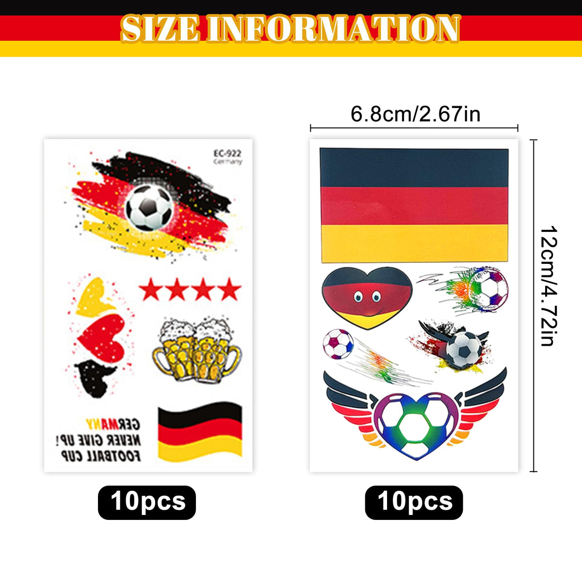 Temporary Football Tattoos 20-Pack World Cup 2026 – Germany
