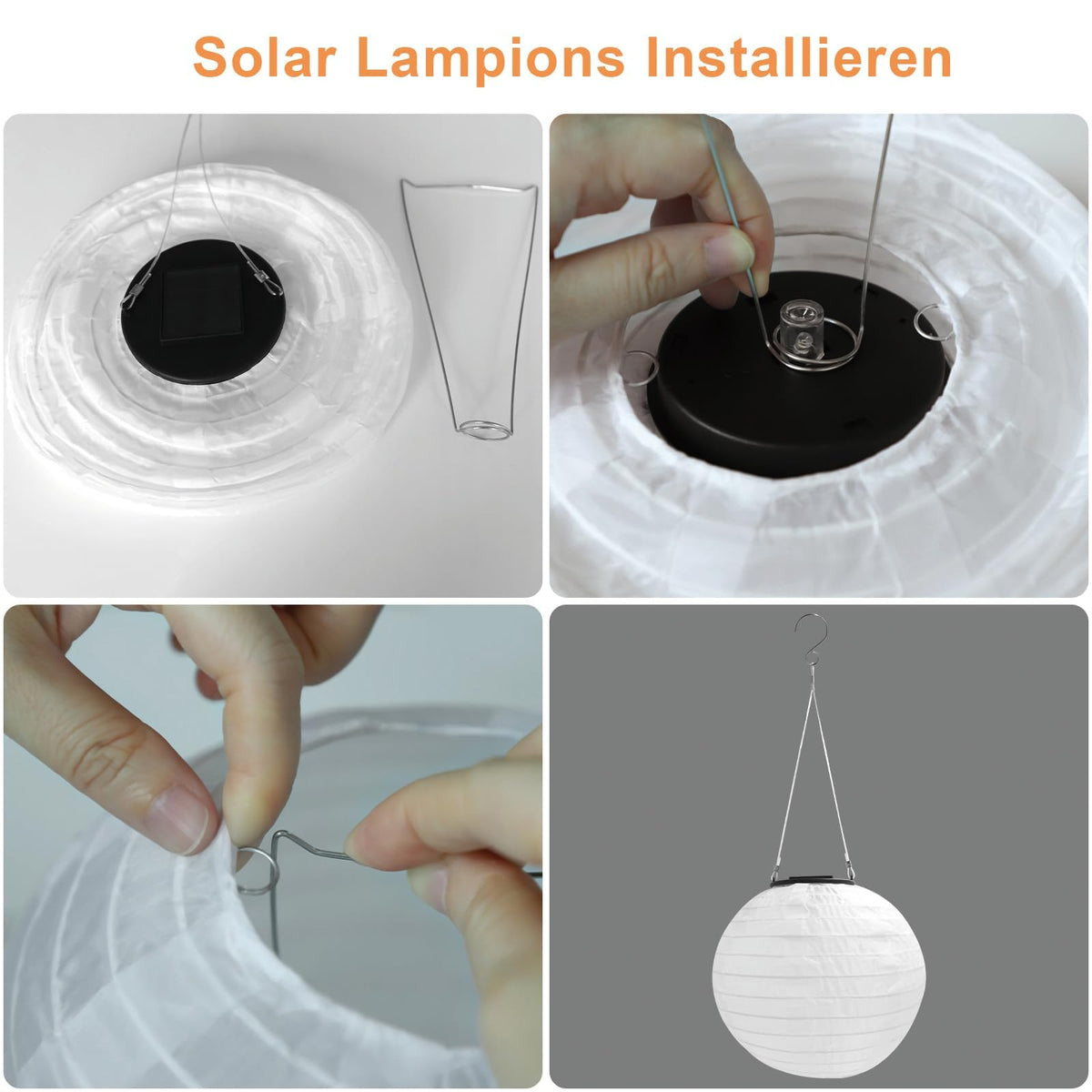 Auting 2 Pack Solar Lanterns Outdoor, 20cm Nylon Solar Powered Lights Weatherproof Solar Powered Lanterns for Garden Patio Wedding Party Decoration (Warm White)