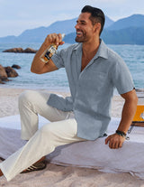 Men's Short Sleeve Non-Iron Summer Shirt Regular Fit Lightweight with Pocket – Dark Blue L