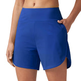 Pantaloni scurți de baie damă UPF50 talie înaltă cu uscare rapidă și buzunare – Albastru Safir XL