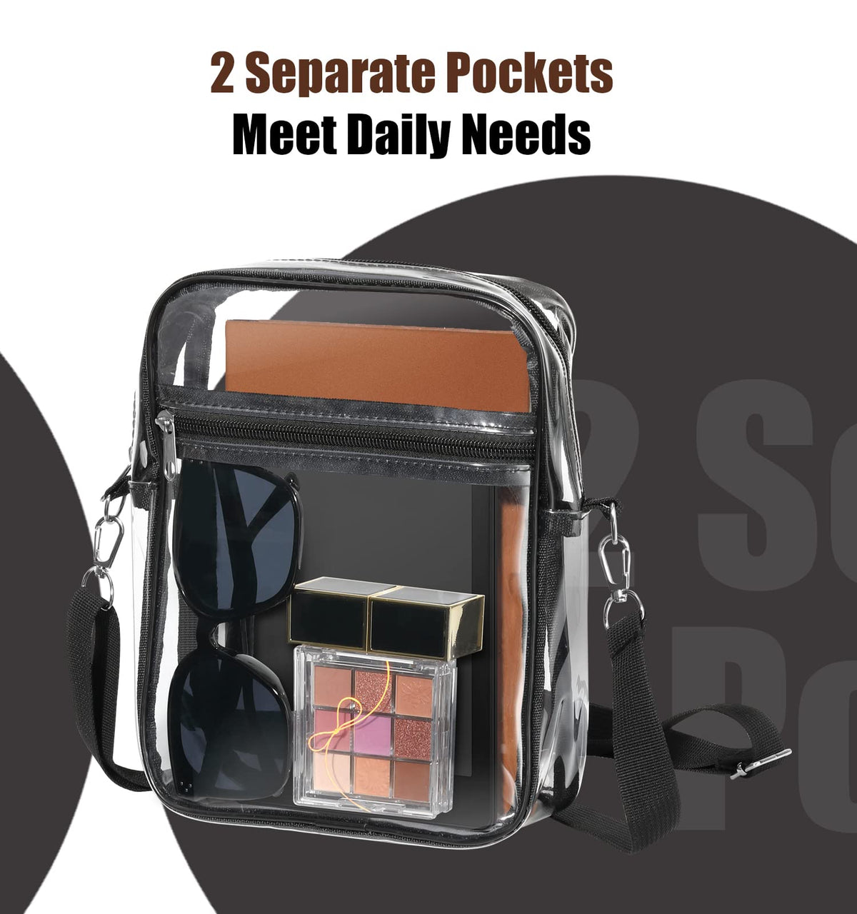 MoKo Transparent Crossbody Shoulder Bag Station Approved Tote with Detachable Strap – Black