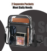 MoKo Transparent Crossbody Shoulder Bag Station Approved Tote with Detachable Strap – Black