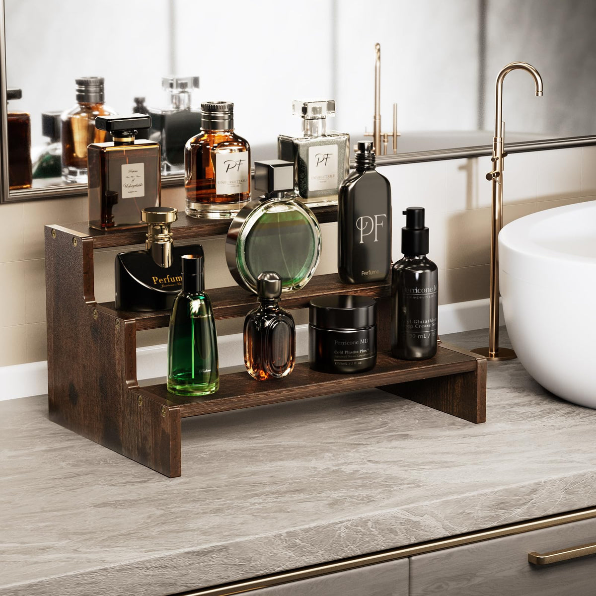 3-Tier Perfume Organizer Wooden Display Stand – Brown