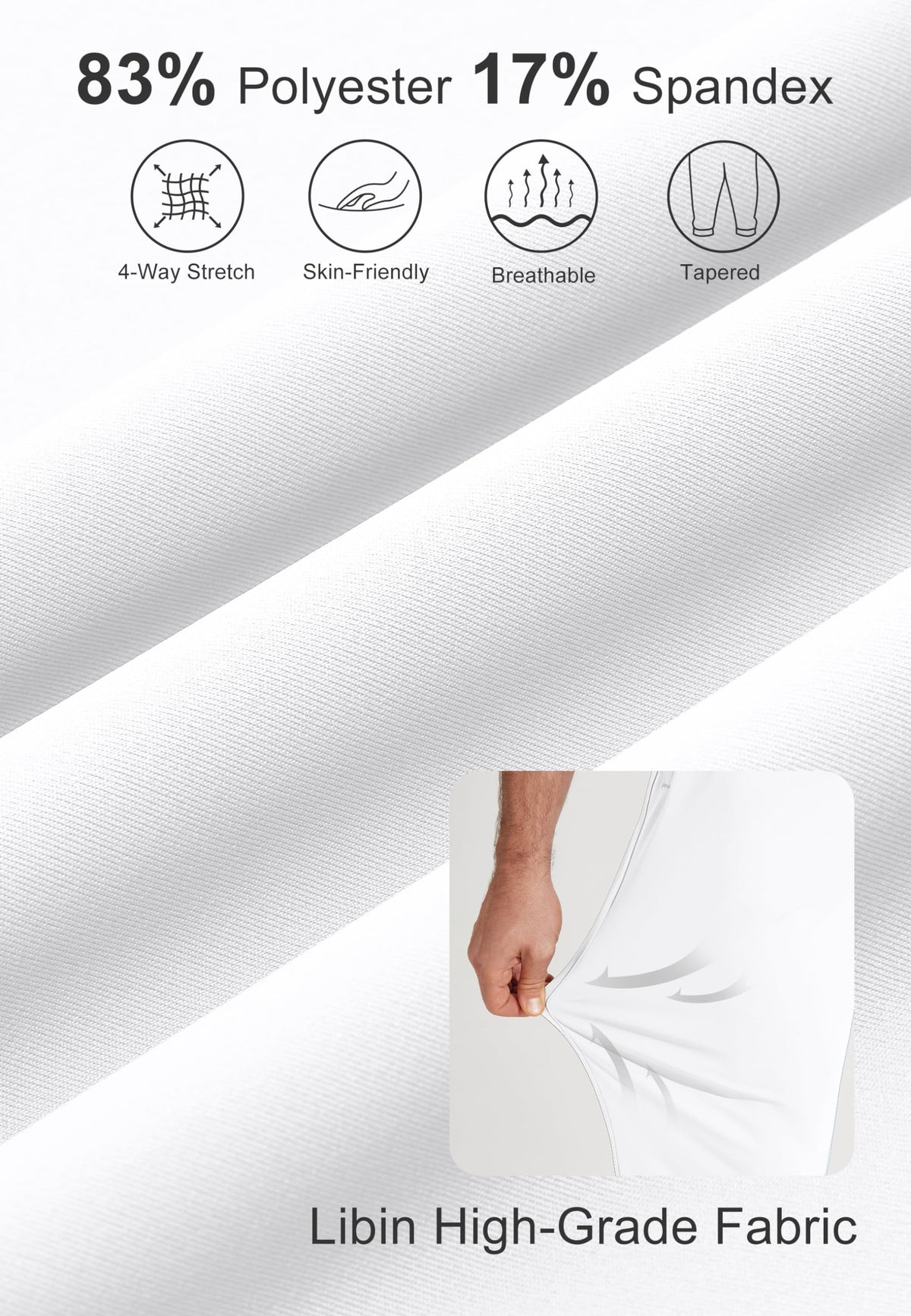 Pantaloni de golf bărbați Libin Stretch Slim Fit cu buzunare – Alb L