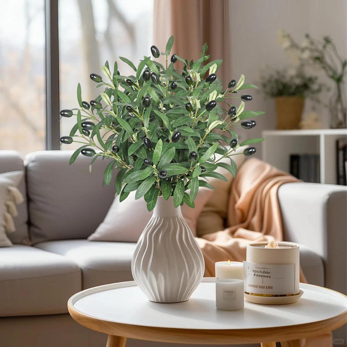 Crenguțe artificiale de măslin pentru aranjamente decorative 30 cm, set 12 bucăți