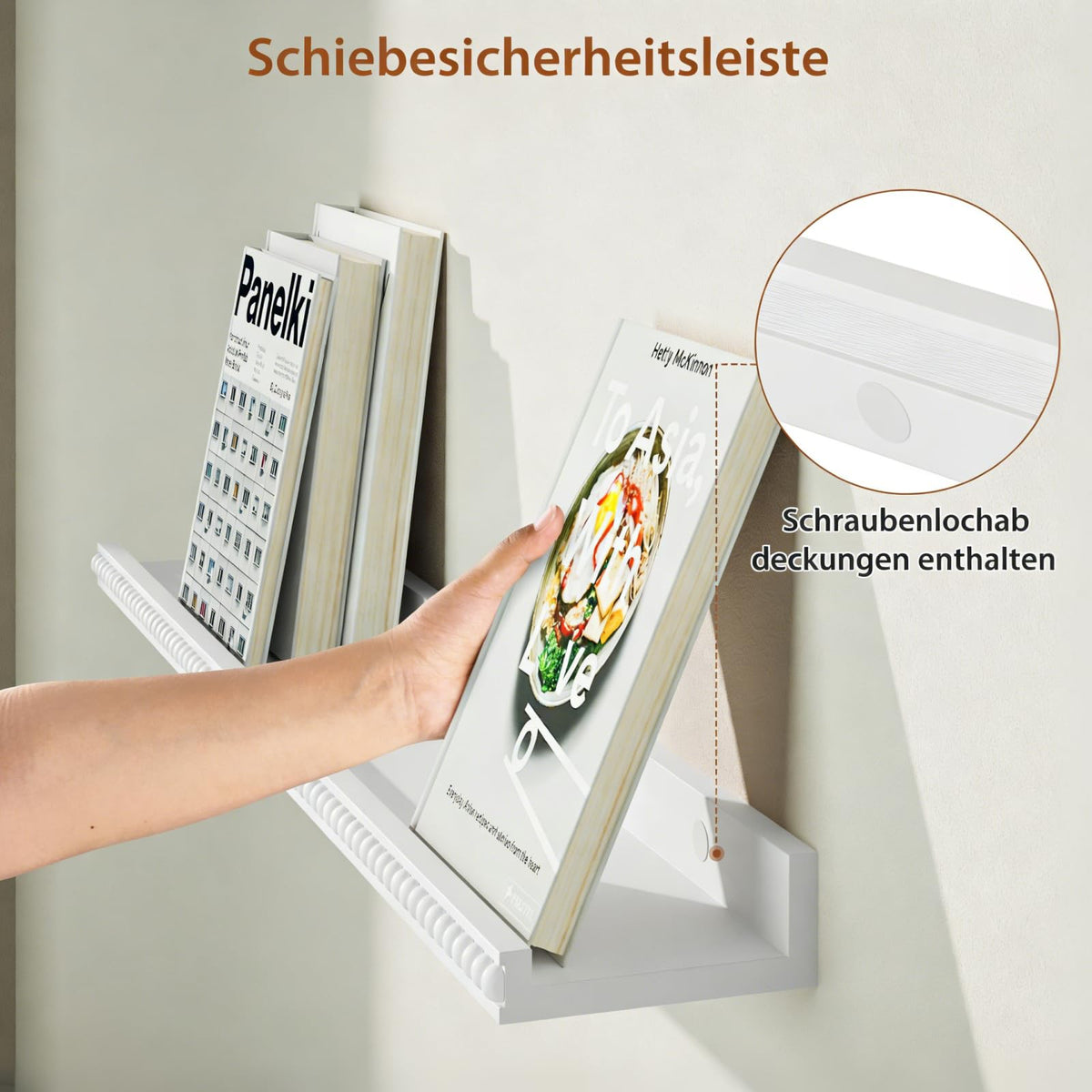 Floating Wall Shelves Set of 2 40cm with Lip Wooden Beads Modern – White