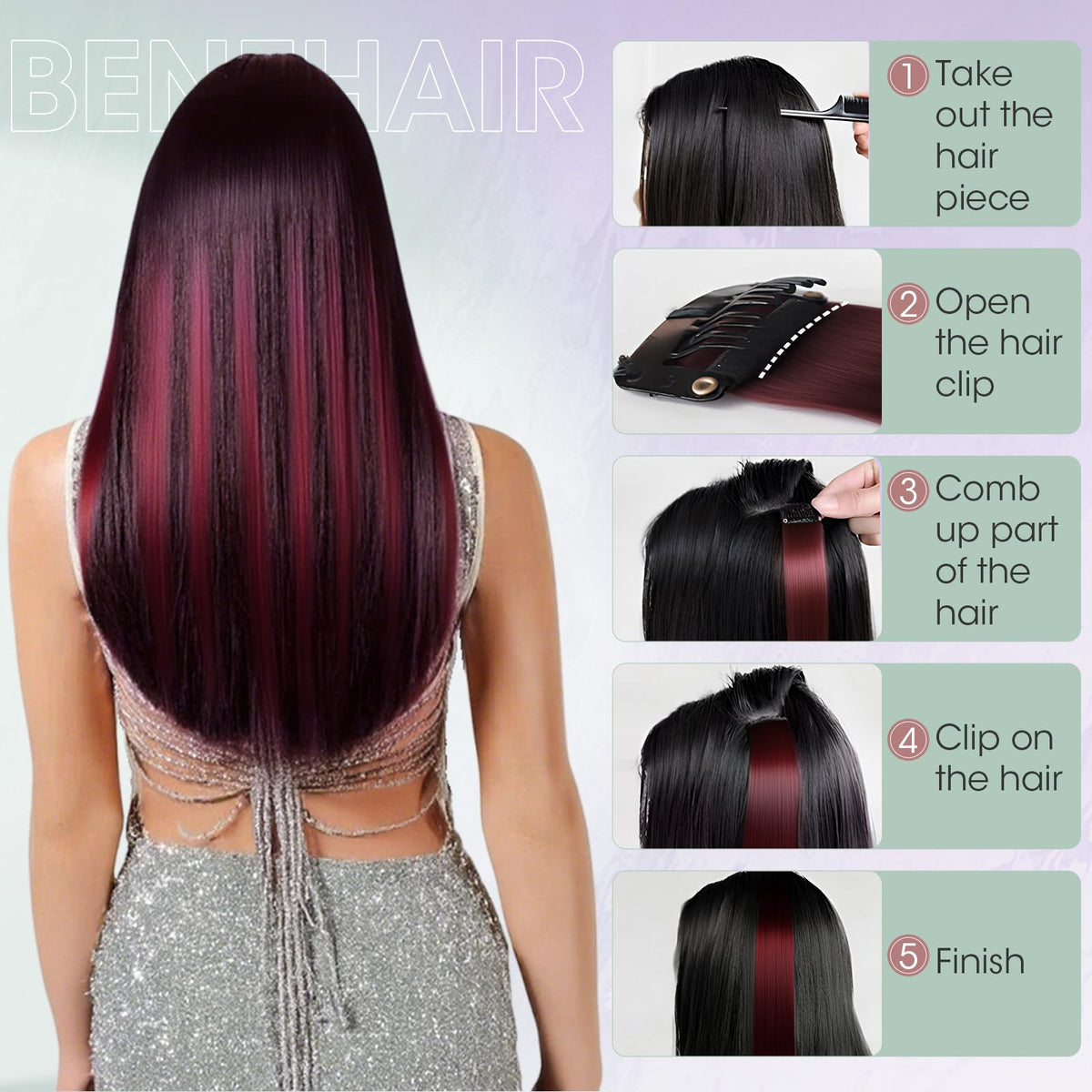 Clip-in Human Hair Extensions 6 pcs 30 cm 33 g Silk Lace Base Highlights – Dark Brown #2R