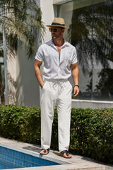 Pantaloni lejeri de in și bumbac pentru bărbați COOFANDY pentru plajă și vară – Alb 2XL