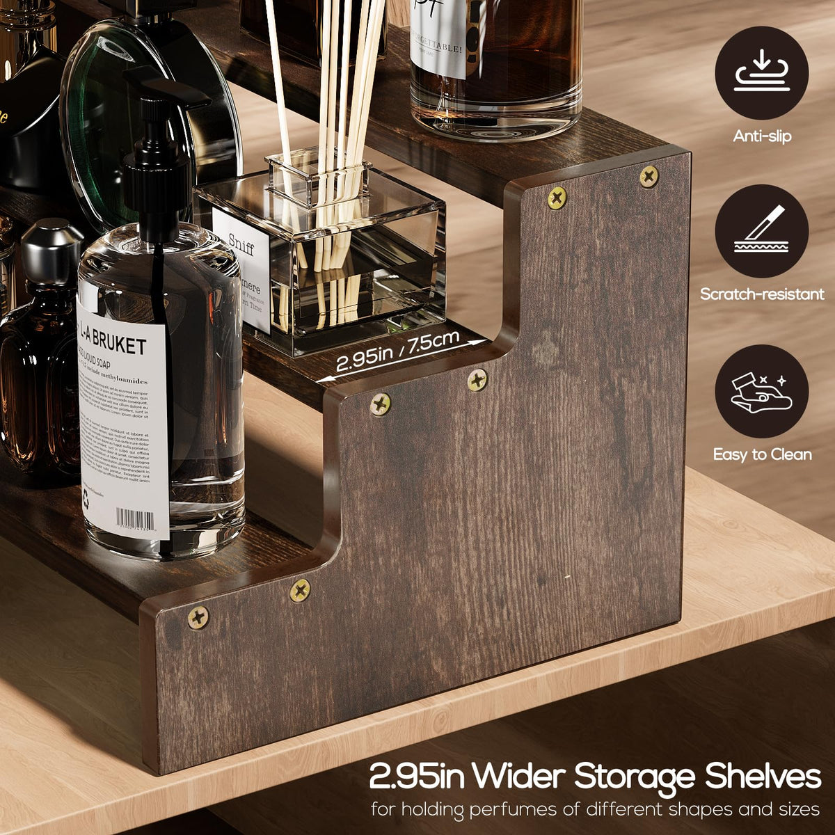 3-Tier Perfume Organizer Wooden Display Stand – Brown
