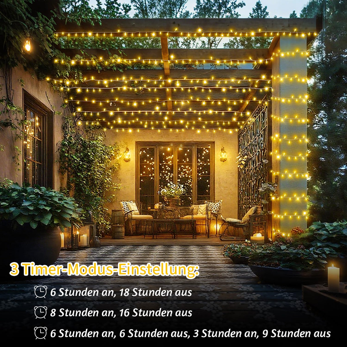 600 LED Outdoor String Lights 18M Waterproof with Timer & Remote Control – Warm White