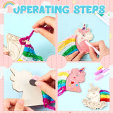 Harrycle 16 Set Wooden Unicorn Craft Set Children Unicorn Fridge Magnets Make Your Own Unicorn and Self-Adhesive Glitter Stones DIY Kit for Girls Boys Birthday Party Painting with the Family