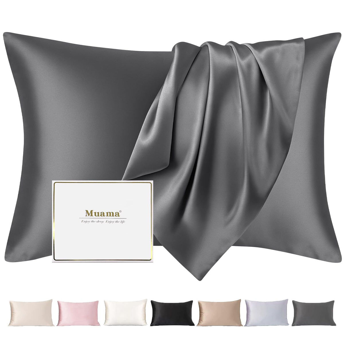 Silk Pillowcase Ukiyo-e Mulberry Silk for Hair & Skin – Anthracite 40x80 cm