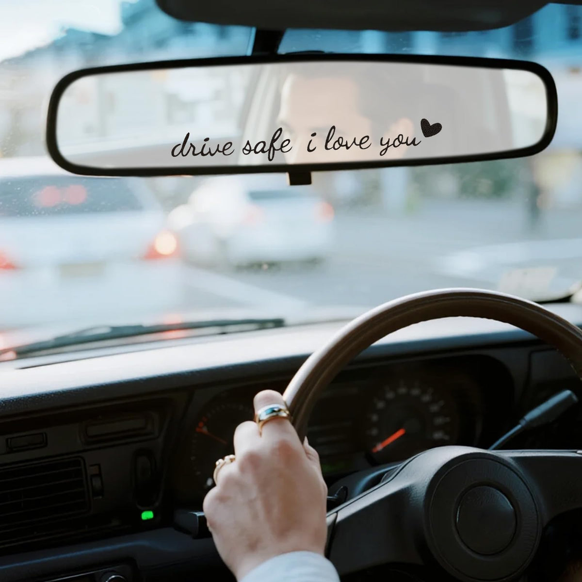 Car Rearview Mirror Stickers 'Drive Safe I Love You' 5pcs Heart Decals – Black