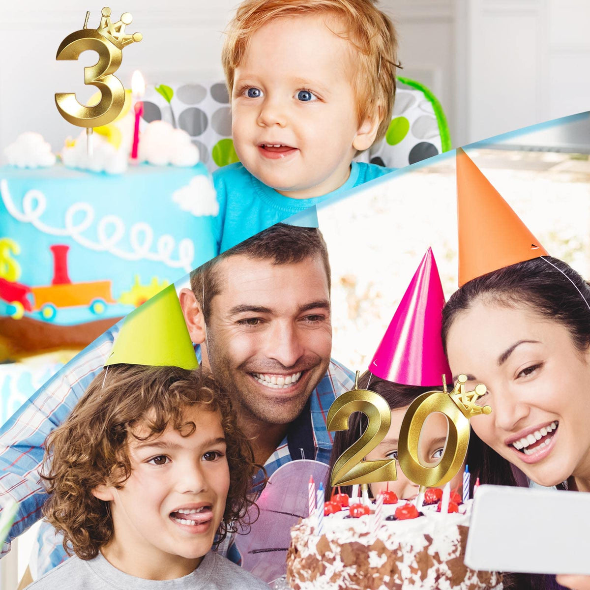 Lumânare aniversară cifra 18 cu coroniță aurie, set 2 bucăți – Auriu