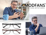 MODFANS 3 Pack Reading Glasses Men Blue Light Filter Metal Frame Rectangle Style Stainless Steel Material