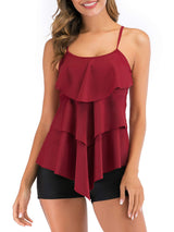 Women's 2-Piece Flounce Tankini Printed Top with Boyshorts Plus Size – Wine Red L