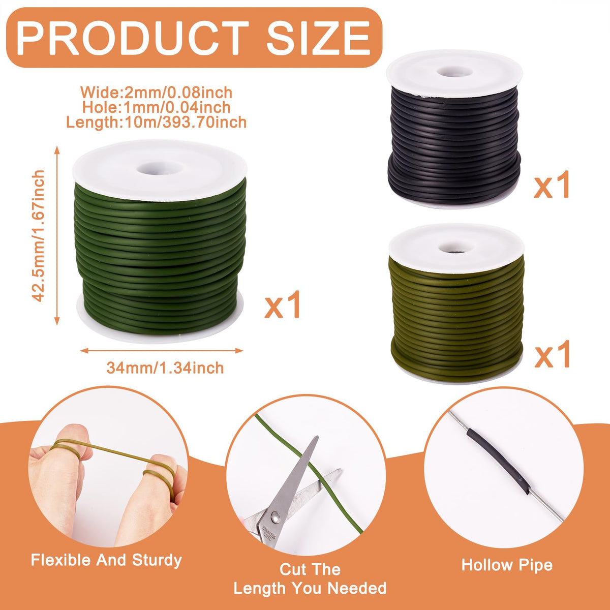Șnur tubular din cauciuc pentru confecționare bijuterii 2 mm – Verde Măsliniu / Negru