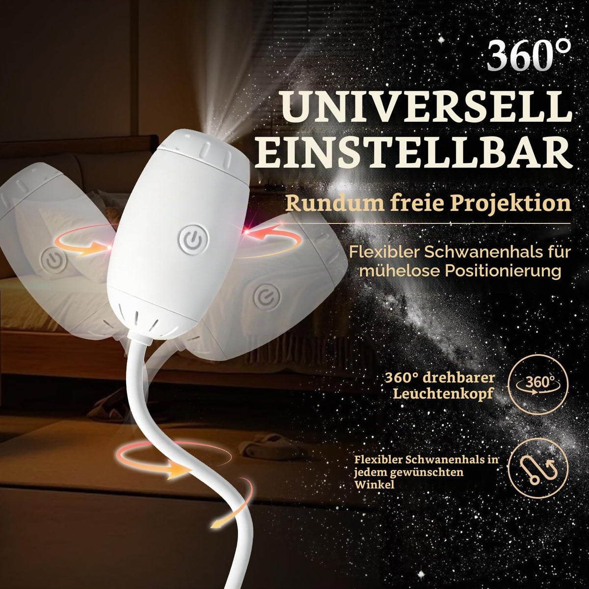 Starry Sky Galaxy Projector Rotating LED Night Light 360° Adjustable – White
