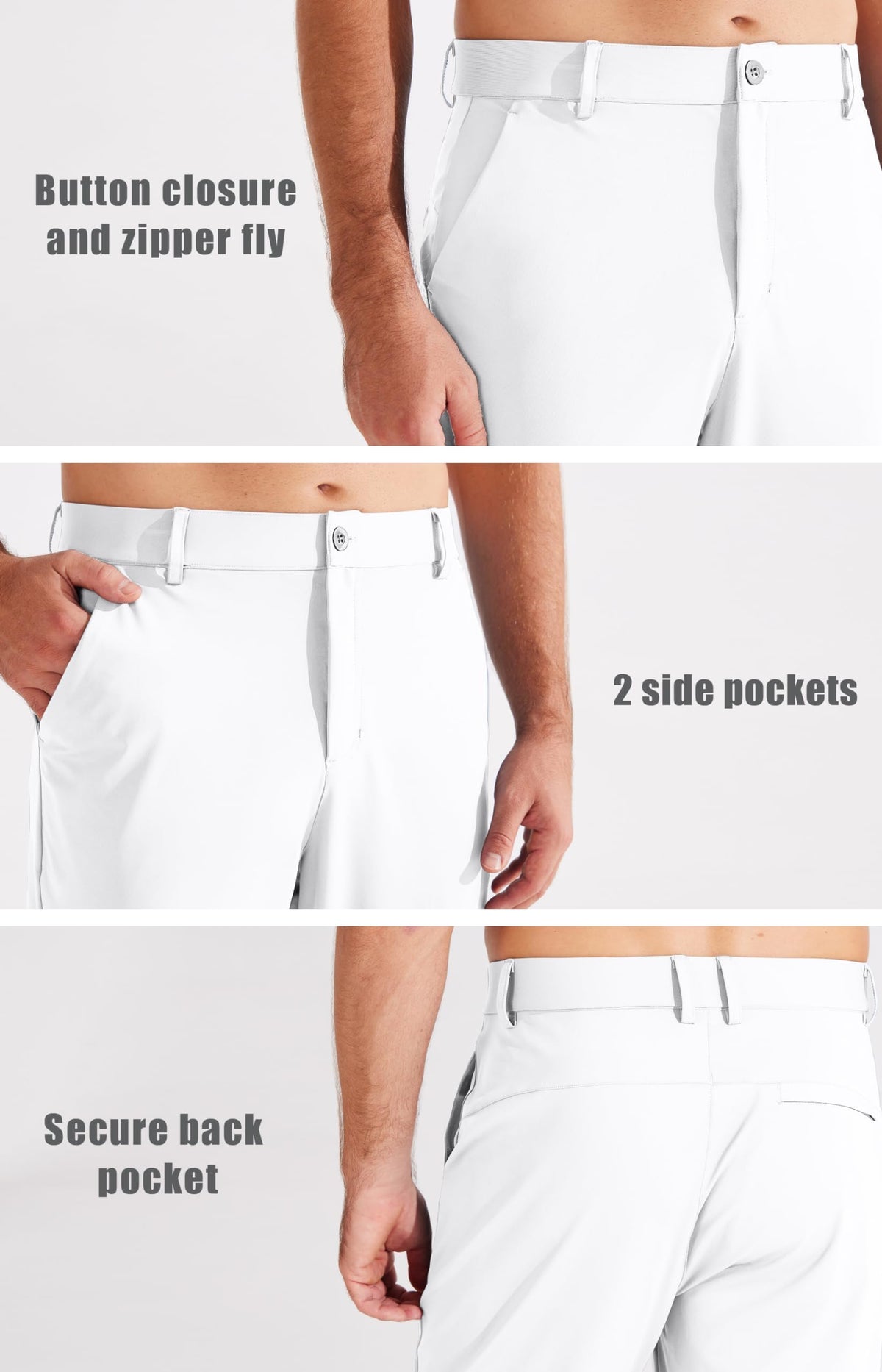 Pantaloni de golf bărbați Libin Stretch Slim Fit cu buzunare – Alb L