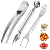 Set 3 ustensile din inox pentru tăiat și servit pepene cu furculiță – Argintiu