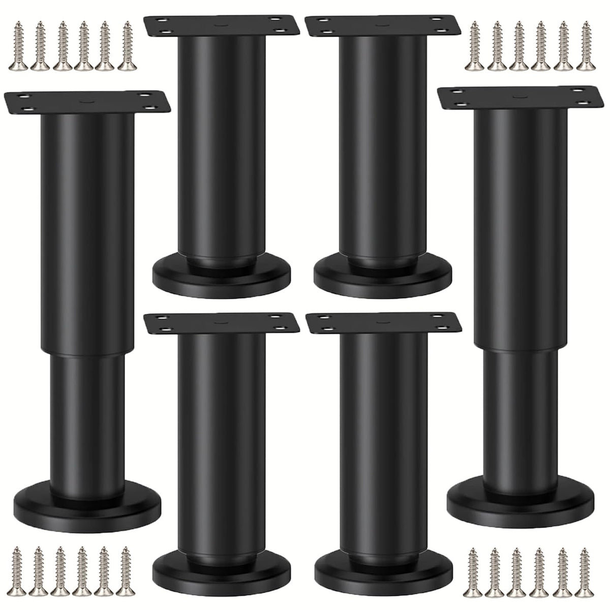 Picioare metalice reglabile pentru mobilier înălțime 8–12 cm antiderapante, set 6 bucăți – Negru
