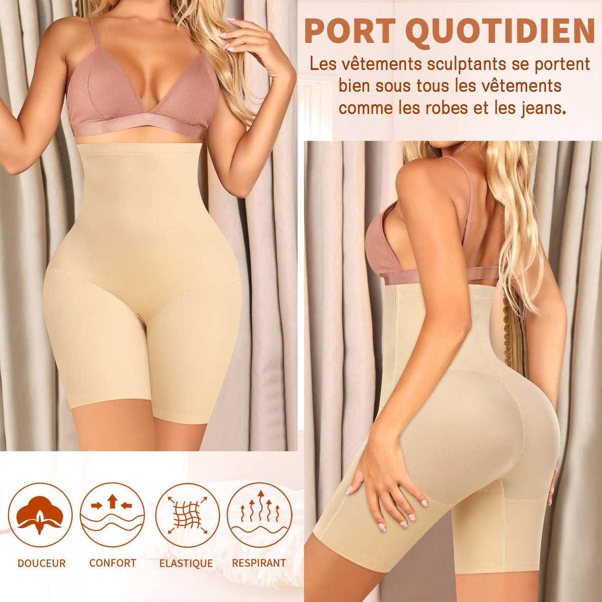 Women's High Waist Shaping Briefs Invisible Slimming Anti-Chafing – Beige 38
