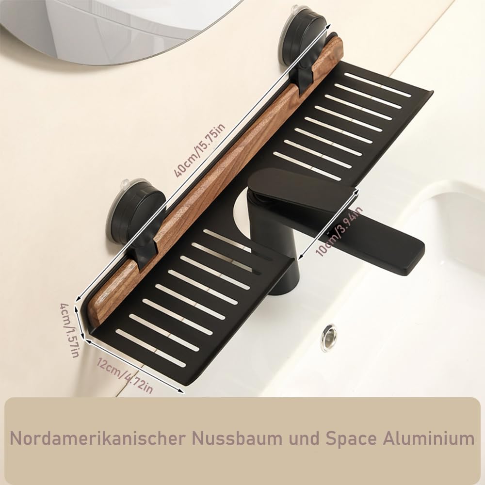 Suction Cup Sink Shelf 40cm With Drain Holes No Drilling Bathroom/Kitchen – Black