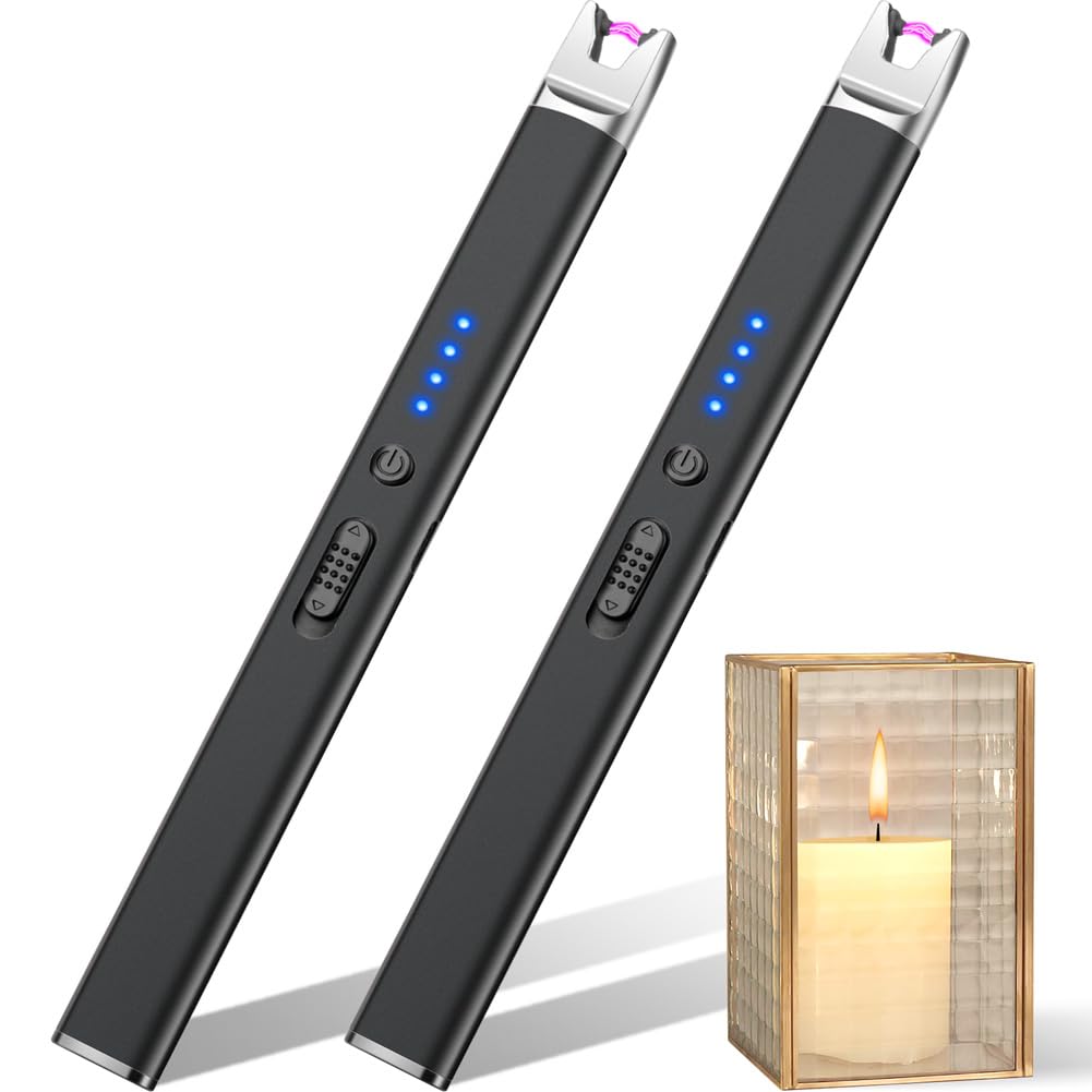 USB Rechargeable Arc Lighter Plasma Windproof for Candles & Gas Stoves - 2 Pack Black