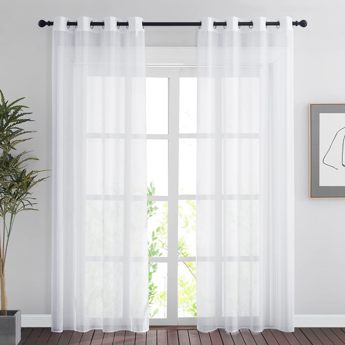 Perdele transparente albe cu inele PONY DANCE pentru living și dormitor 200x140 cm, set 2 buc