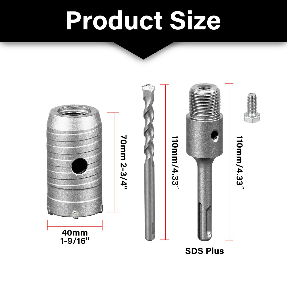 SALI core bit 40mm SDS Plus M22 thread SDS Plus shank 110mm wall hole saw drill bit hole saw set with carbide center drill for masonry natural stone sandstone artificial stone concrete marble tile