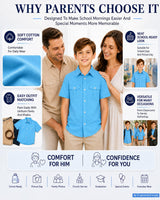 Boys' Short-Sleeve School Shirt Button Placket Casual – Ocean Blue 12