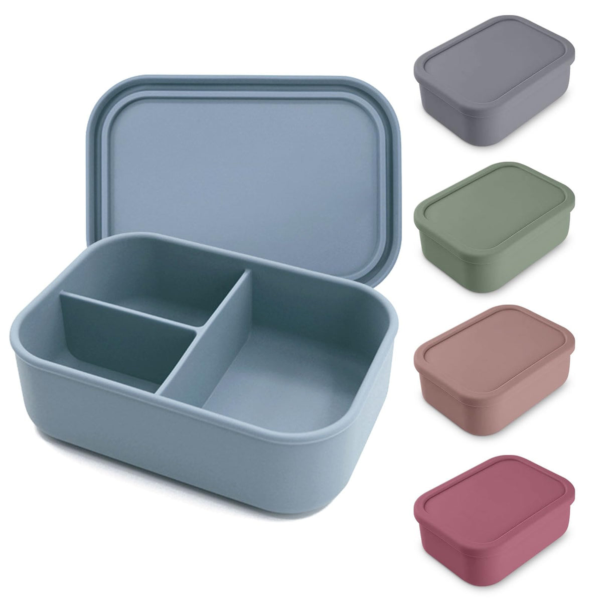 Silicone Lunch Box 800 ml 3 Compartments BPA-Free Microwave & Dishwasher Safe – Dusty Sky Blue