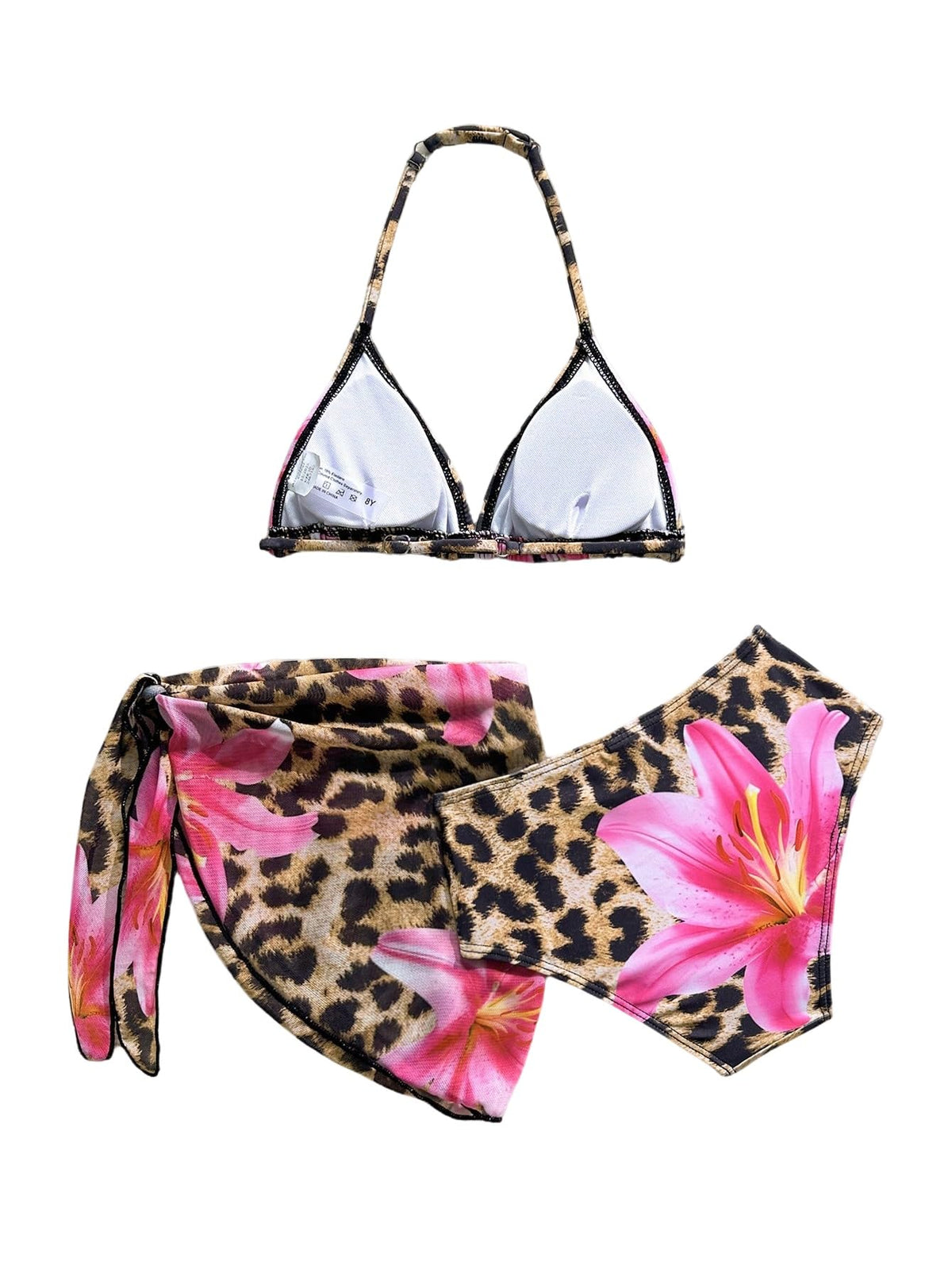 SweatyRocks Girls' 3-Piece Bikini Set with Cover-Up Skirt – Leopard 9 Years