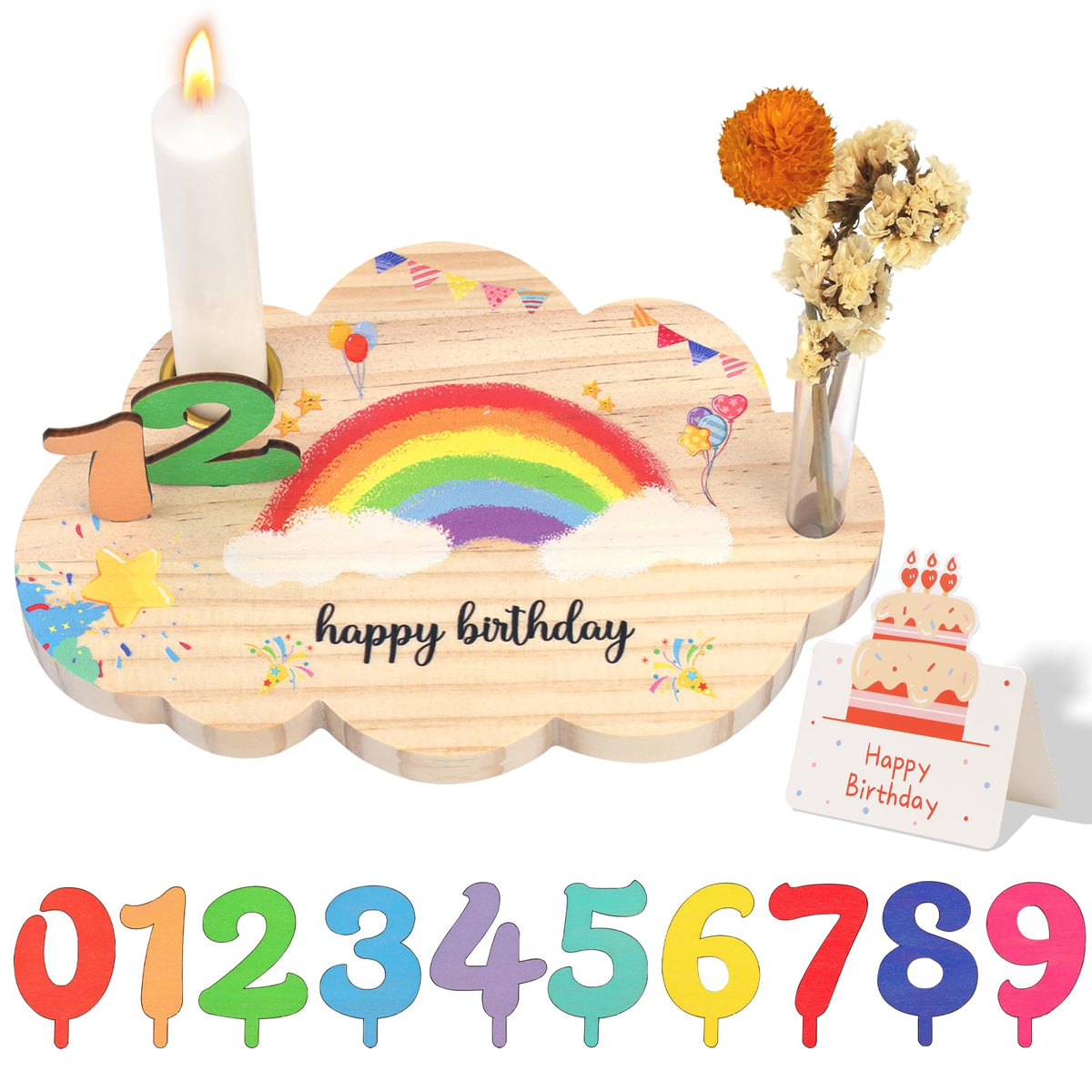 Wooden Birthday Plate Rainbow Wreath – Multicolour