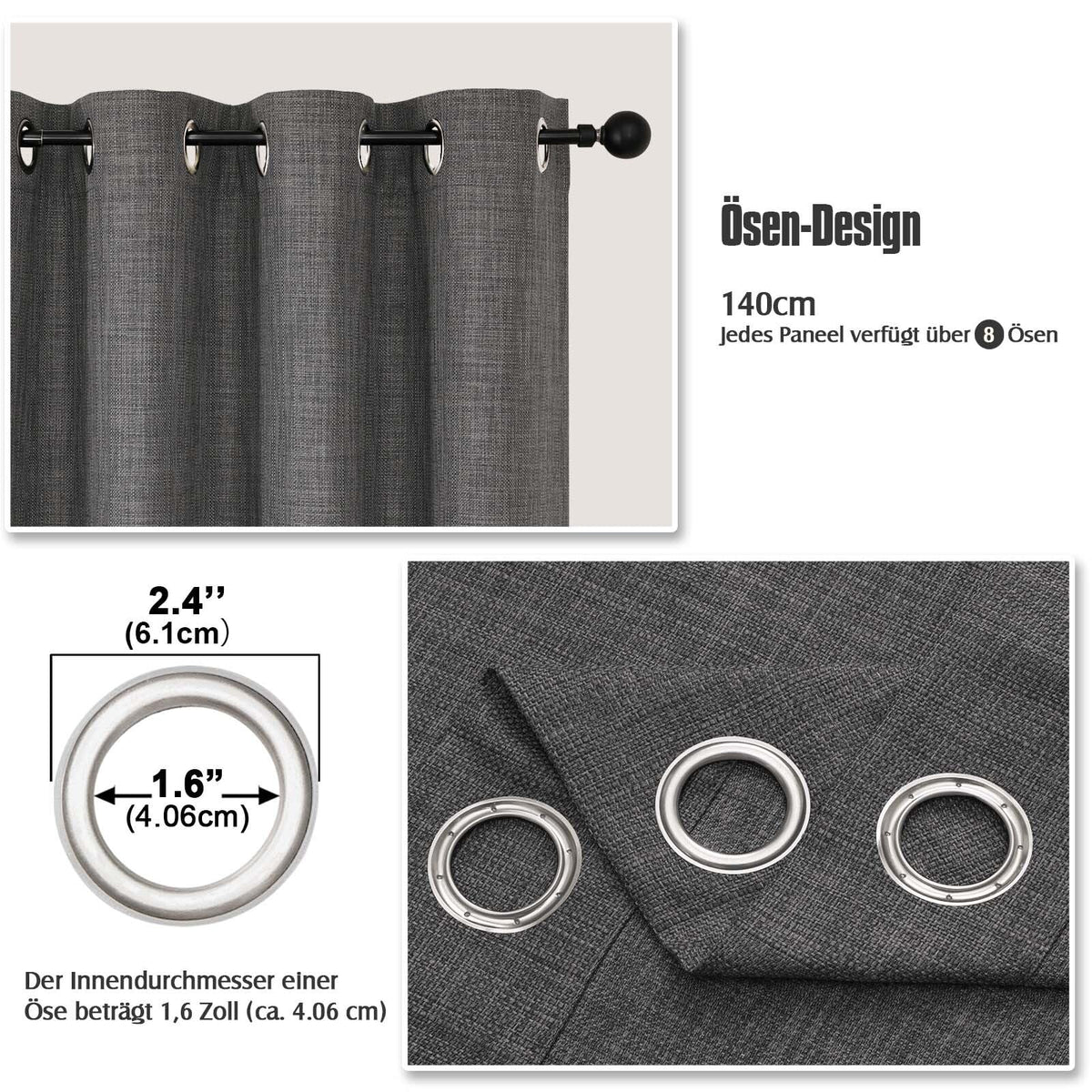 Ready-Made Eyelet Curtains 140x175cm Pair Modern – Anthracite Grey