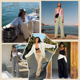 Women's Linen Wide Leg Trousers Lightweight with Pockets