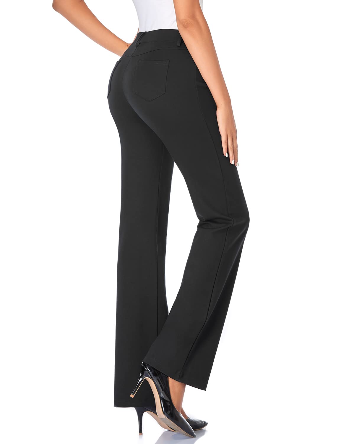 Pantaloni eleganți elastici bootcut office damă Tapata cu 4 buzunare – Negru XL (lungime 76 cm)