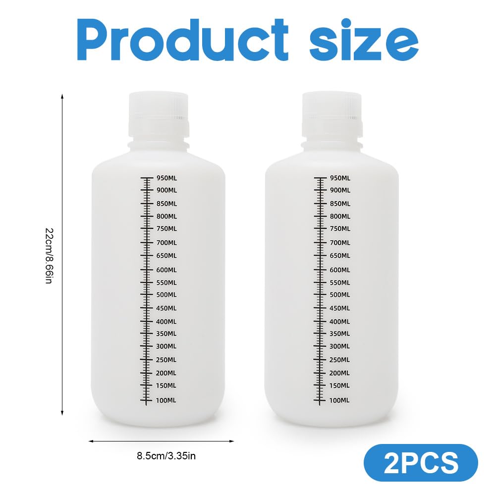 Graduated PE Reagent Bottles Lab Liquid Storage 2-Pack – 1000ml