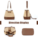 Handwoven Straw Bucket Shoulder Bag Drawstring Beach Handbag – Natural