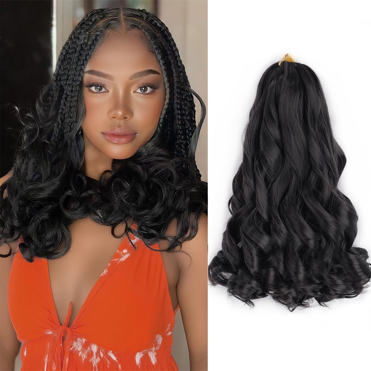 Braiding Hair 14in 8pc Loose Wavy Curly Extensions for Braids – Black